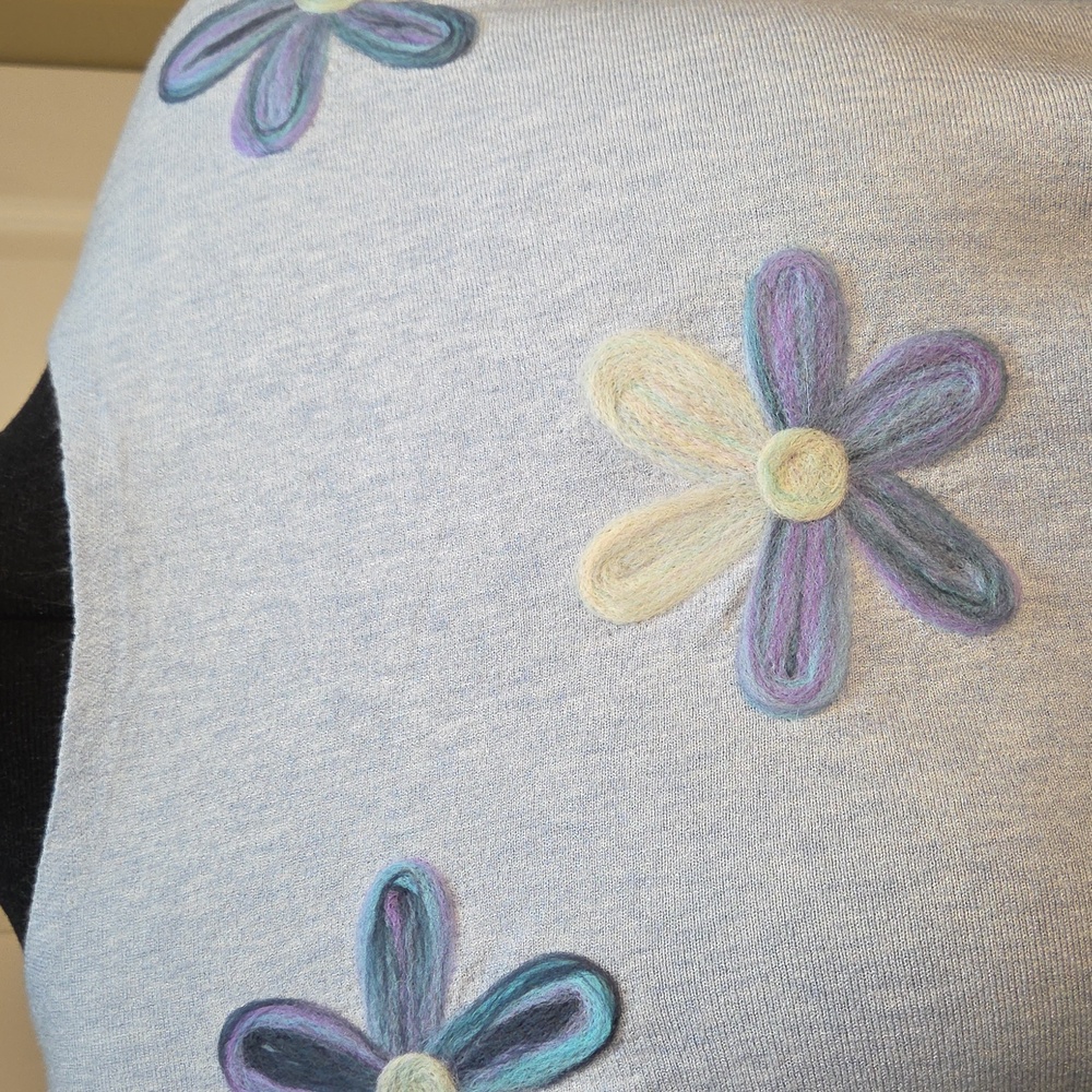 Nwt 1x Elegant Women's Sweater with Floral Accents Light Blue 34 Sleeve - Picture 12 of 14